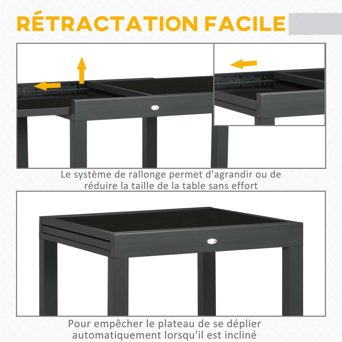 Table à manger d'extérieur extensible noir, OUTSUNNY
