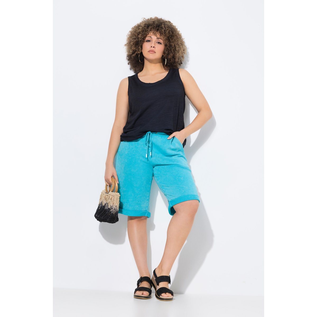 Short Mary en molleton. Taille élastique aqua foncé, ULLA POPKEN