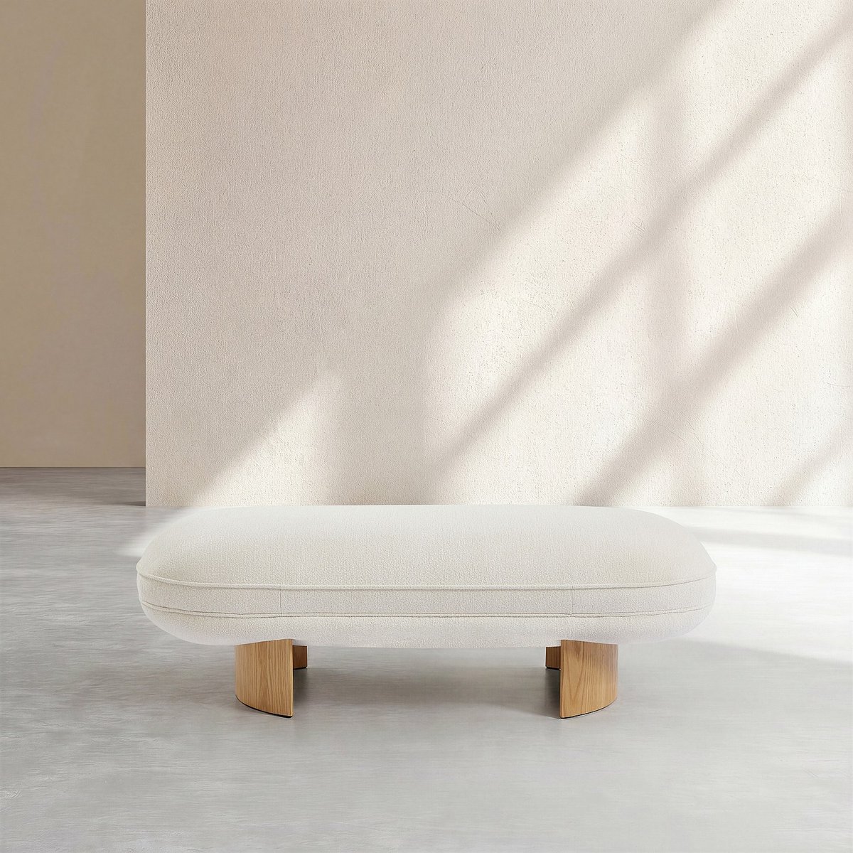 Banc en tissu et pieds en bois chêne LIGARIA blanc cassé, HABITAT