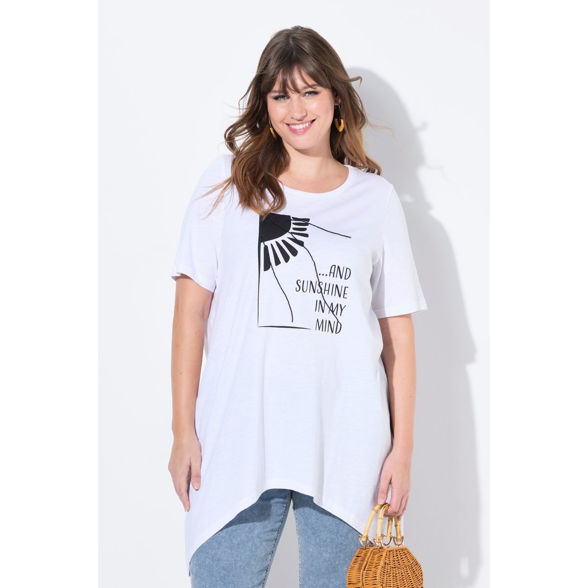 T-shirt, soleil, col rond, manches courtes blanc cassé, ULLA POPKEN