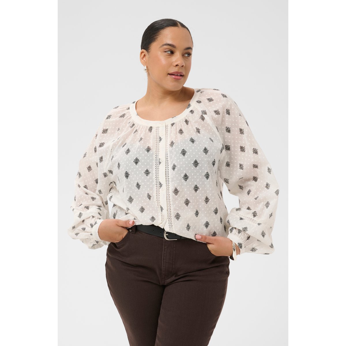 Chemise à manches longues blanc chalk black vintage baroque, KAFFE CURVE