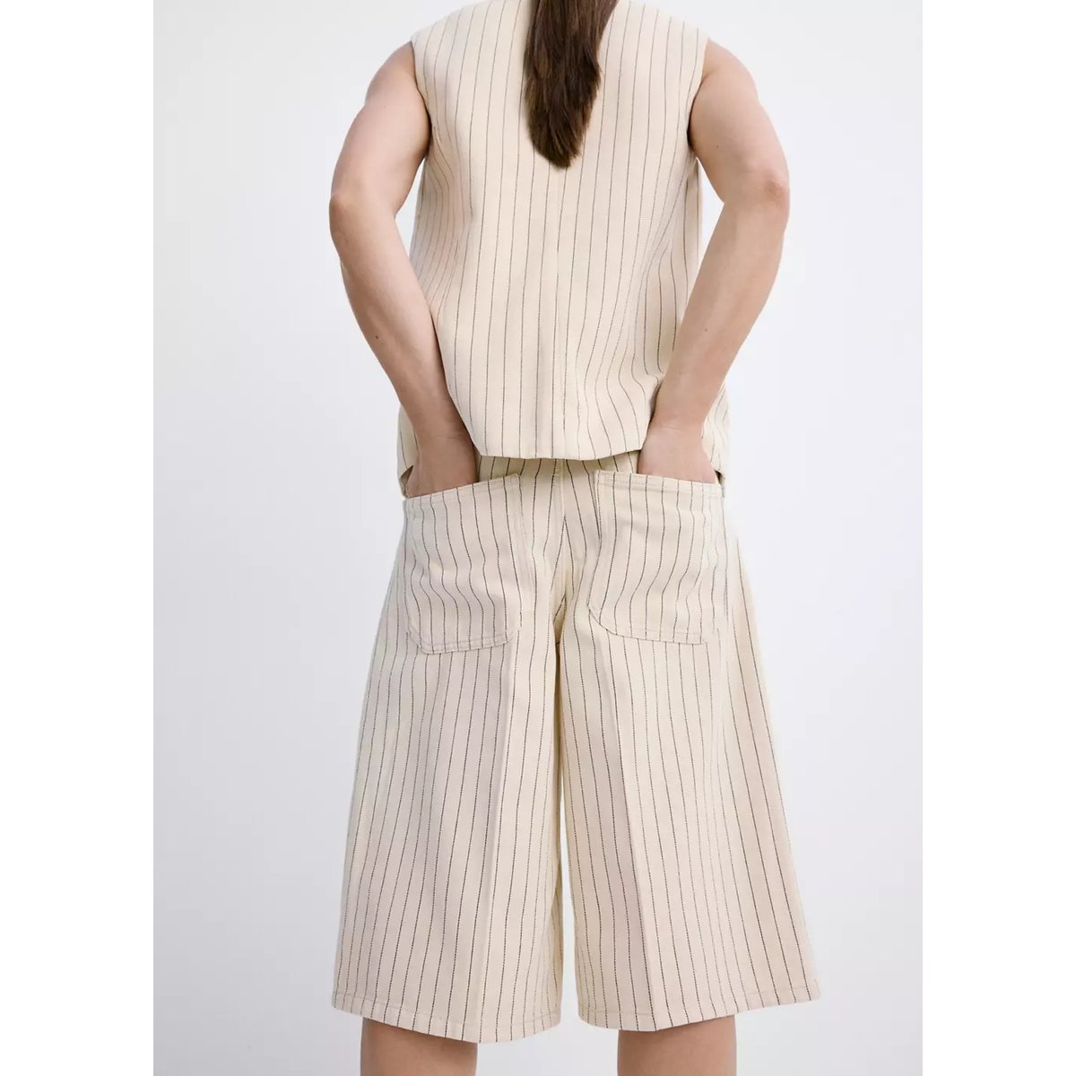 Bermudas jorts à rayures taille mi-haute vanille, MANGO