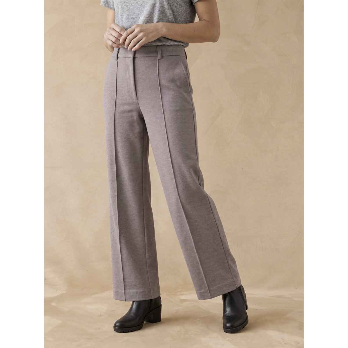Pantalon droit long maille milano chiné vison, DAXON
