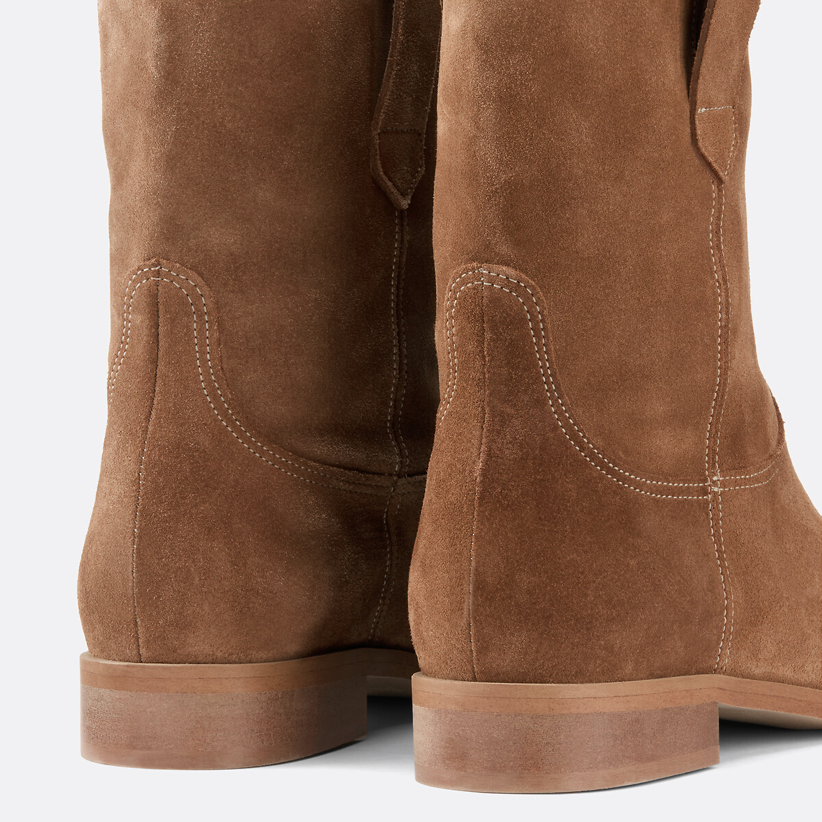 Suede Flat Heel Western-Style Ankle Boots beige, LA REDOUTE COLLECTIONS