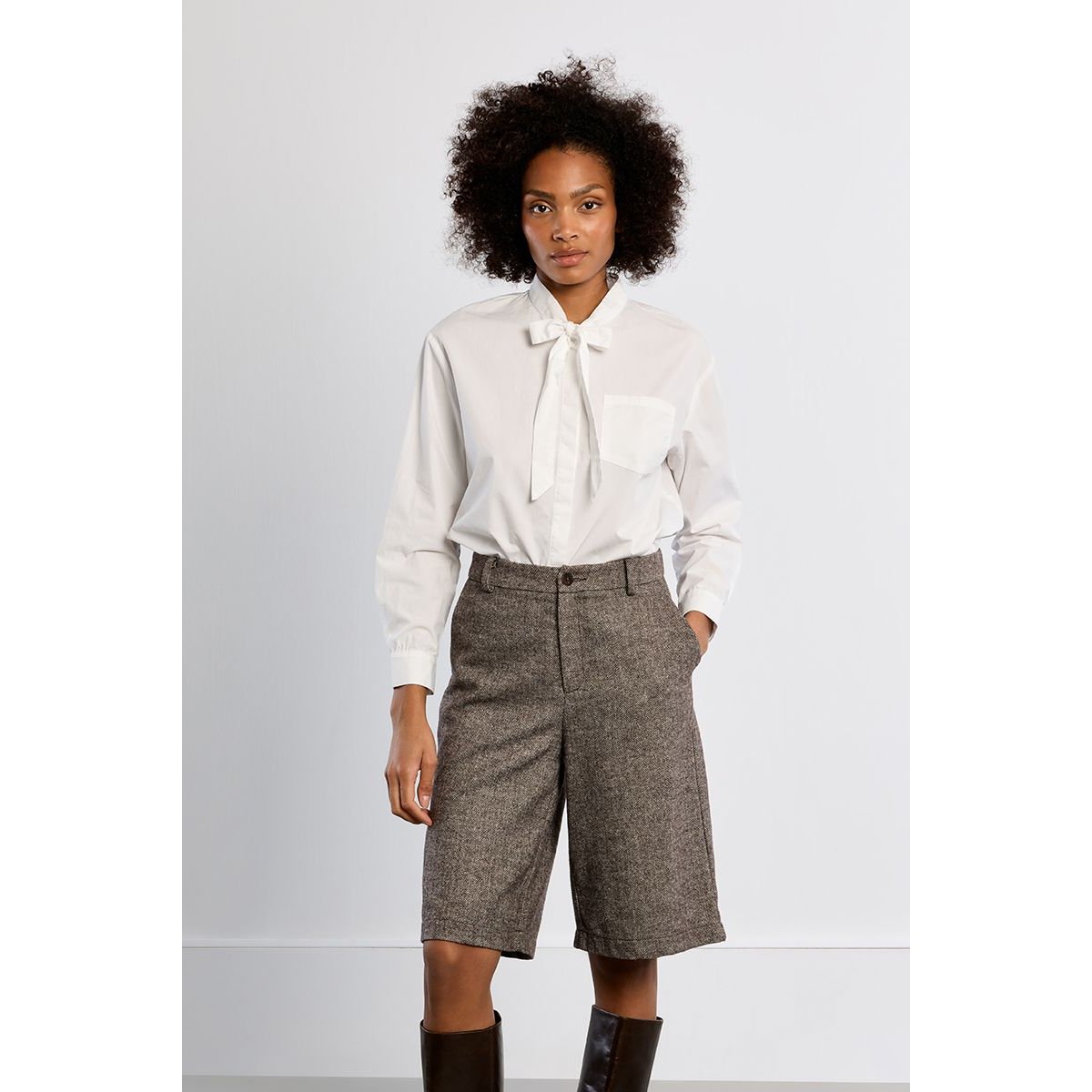 Bermuda en tweed, taille haute marron, LILI SIDONIO