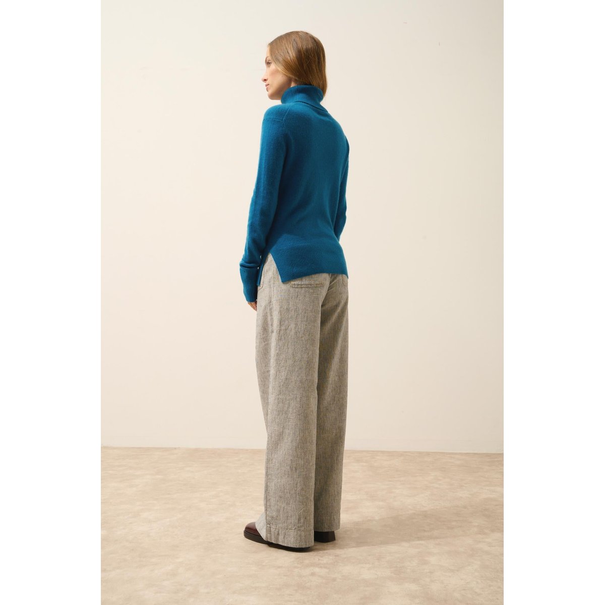 Pull Col Roulé Paon Lexie bleu vert, JUST CASHMERE
