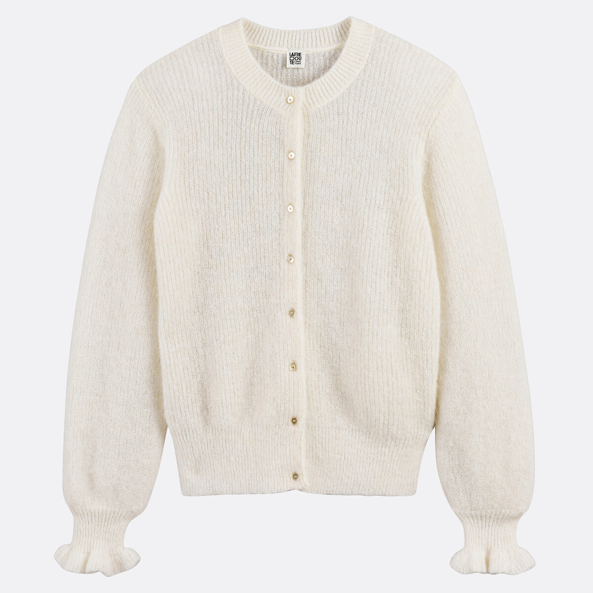 Cardigan con bottoni, misto alpaca e lana avorio, LA REDOUTE COLLECTIONS