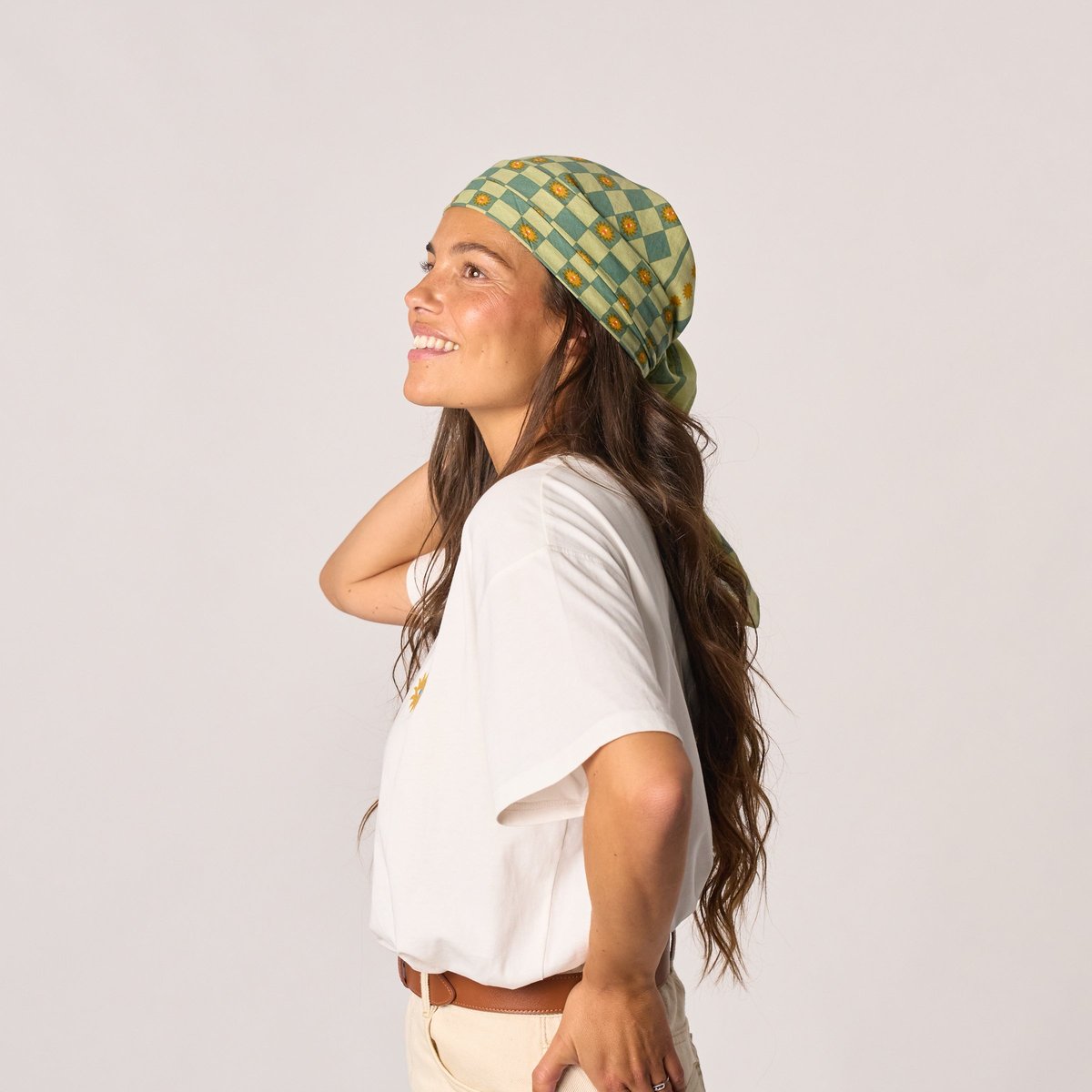 Petit foulard en coton biologique ROMANE vert et jaune, BILLYBELT