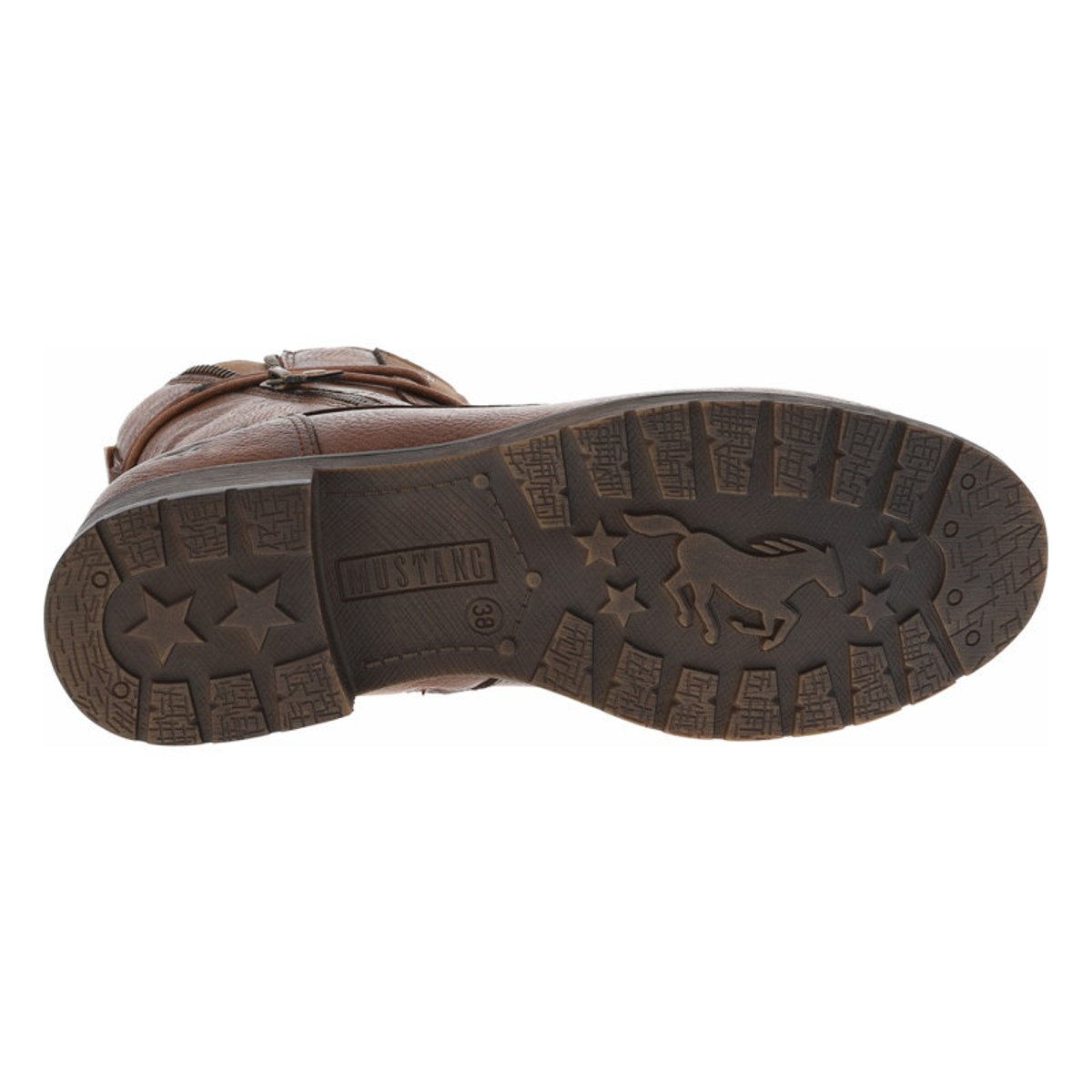 Bottines cognac à talon décroché bas avec un zip et des lacets ronds cognac, MUSTANG