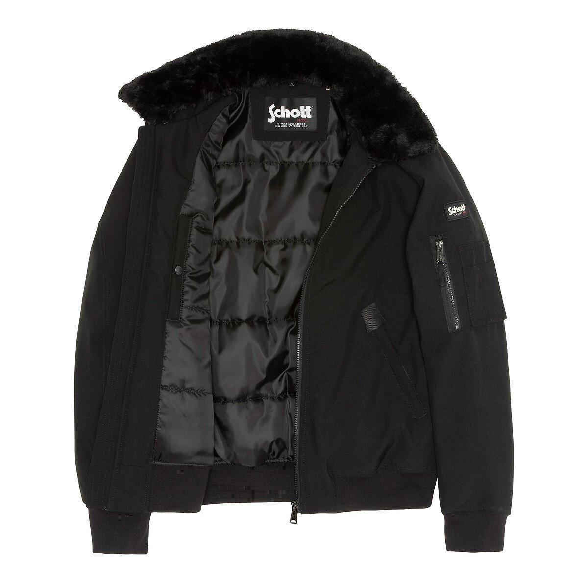 Blouson court col chemise, mi-saison noir, SCHOTT
