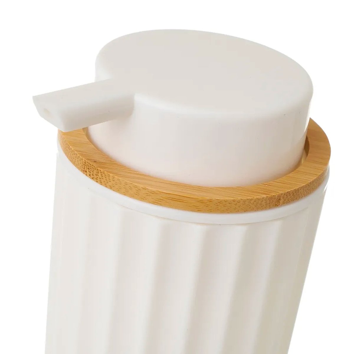 Distributeur de savon plastique blanc et bambou blanc, WADIGA