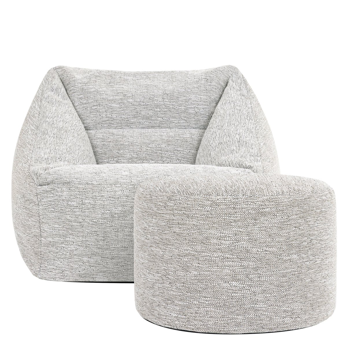 Pouf fauteuil salon et son repose-pied rond en tissu tissé Oeko-Tex® - NATALIA naturel beige, ICON