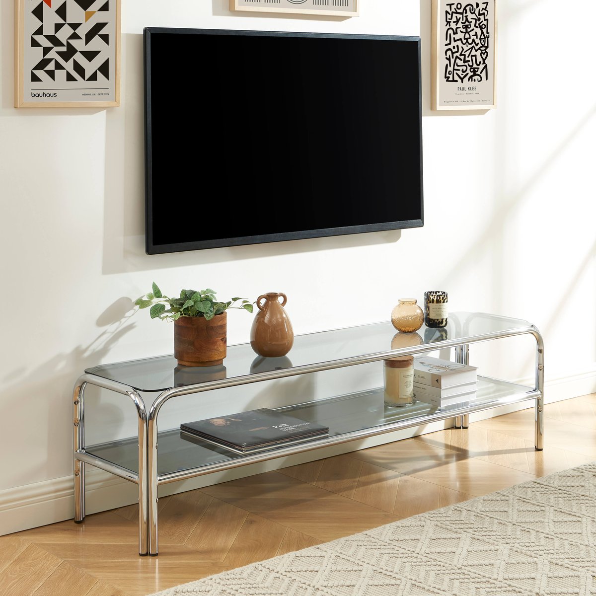 Meuble TV en verre trempé MAGGY verre trempé noir, SORELH