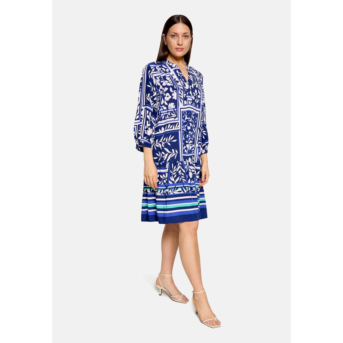 Robe à volants à manches 3/4 bleu/blanc, BETTY BARCLAY