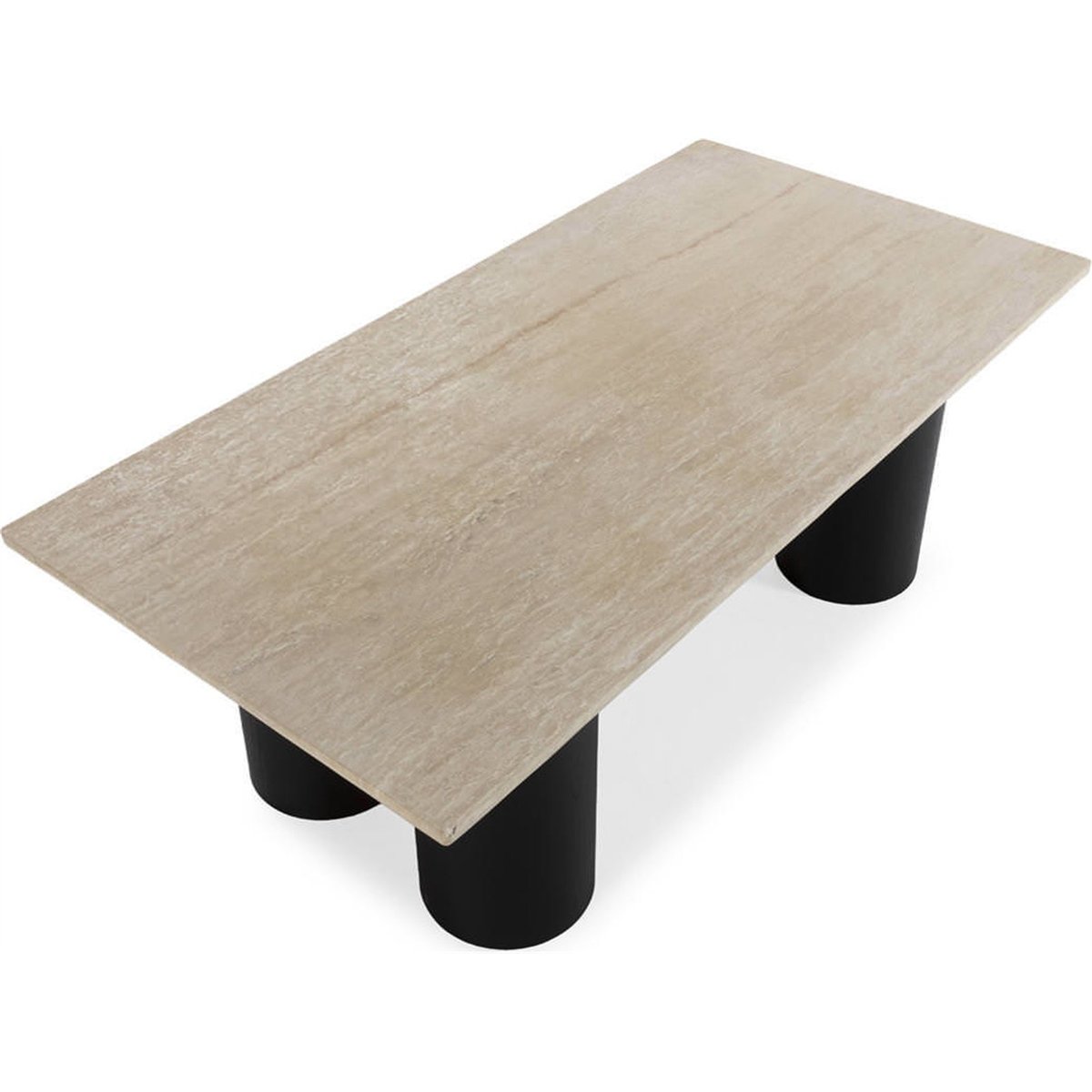 Table à manger en chêne et travertin noir et crème, RECOLLECTION