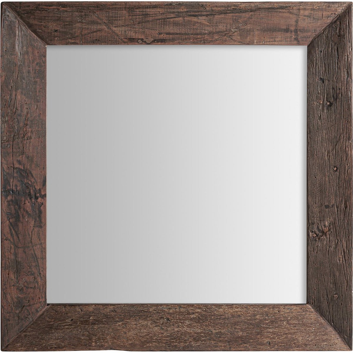 Miroir carré en bois massif vieilli marron vieilli, RECOLLECTION