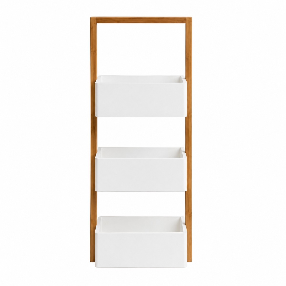 Etagère droite bambou 3 bacs de rangement blanc, CALICOSY