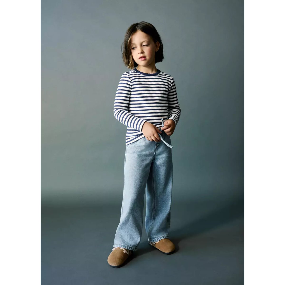 Jean droit à taille élastique bleu moyen, MANGO BABY