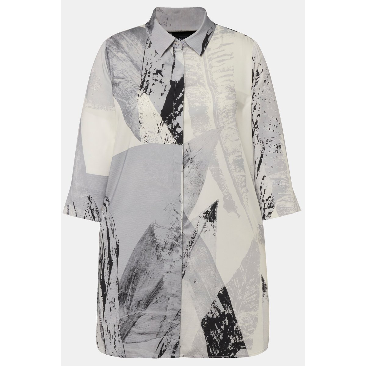 Blouse longue à motif plumes noir, ULLA POPKEN