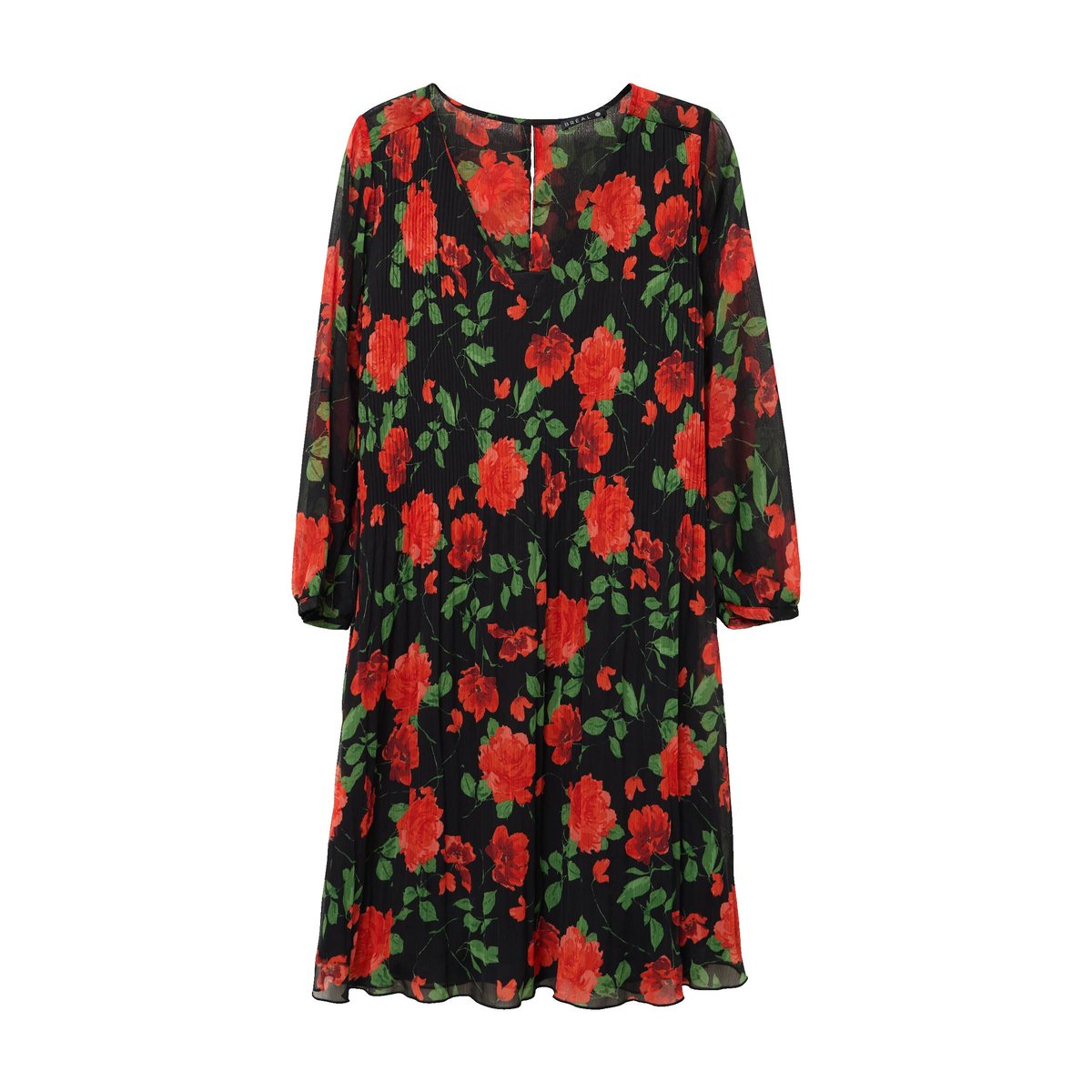 Robe courte évasée plissée manches 3/4 rouge, BREAL