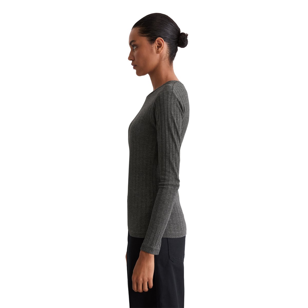 T-shirt long slim en mélange coton-modal organique gris, MARC O'POLO