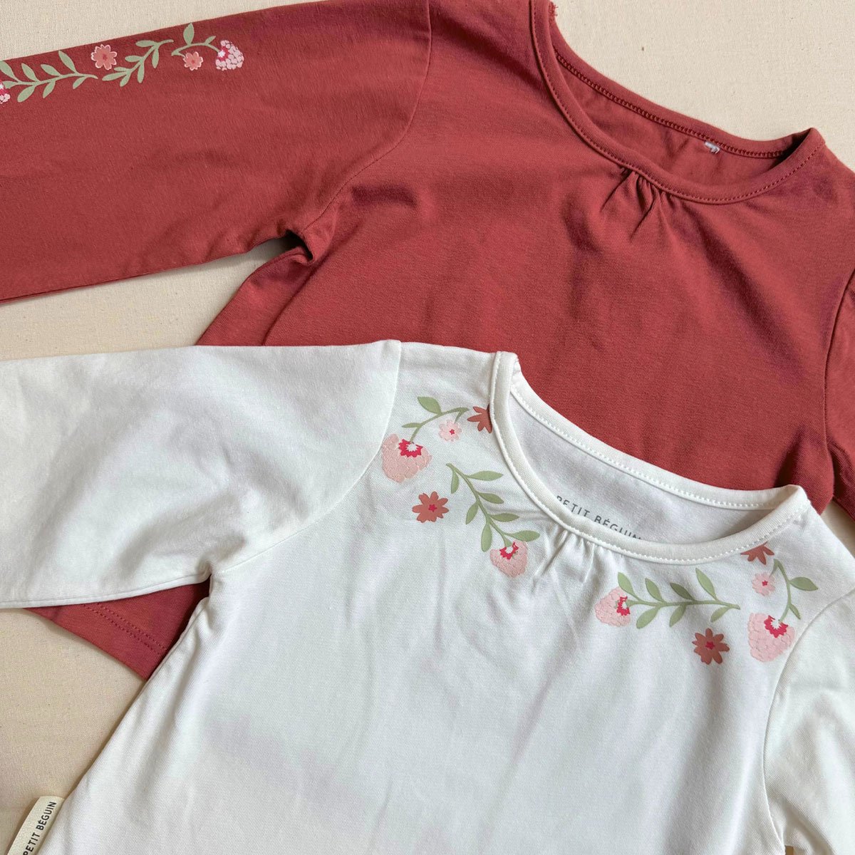 Lot de 2 t-shirts enfant manches longues Harmony rose, PETIT BEGUIN