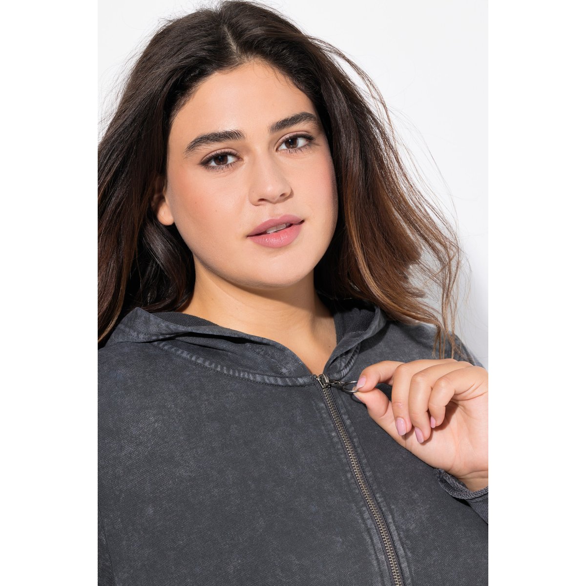 Longue veste à capuche au look vintage gris graphite, ULLA POPKEN