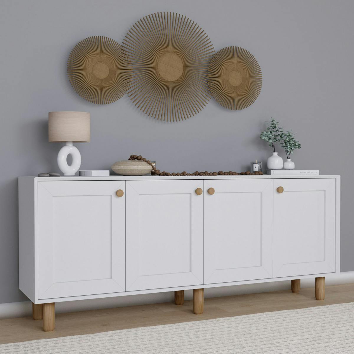 Buffet / enfilade 180cm 4 portes VAREN blanc, PIER IMPORT