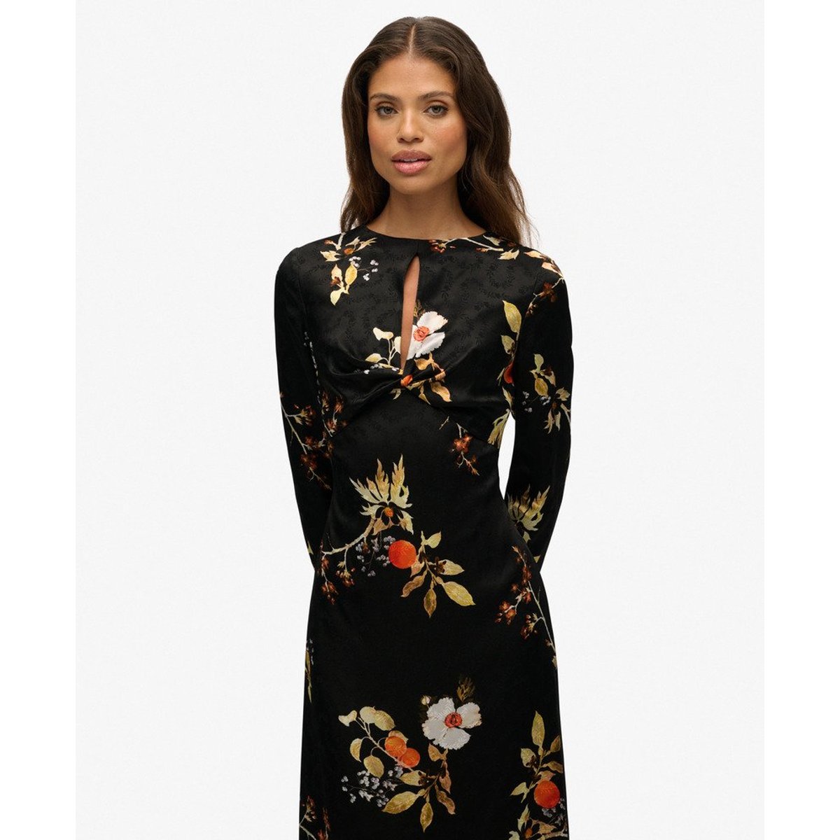 Robe Longue Jacquard à Manches Longues maya multi noir, SUPERDRY