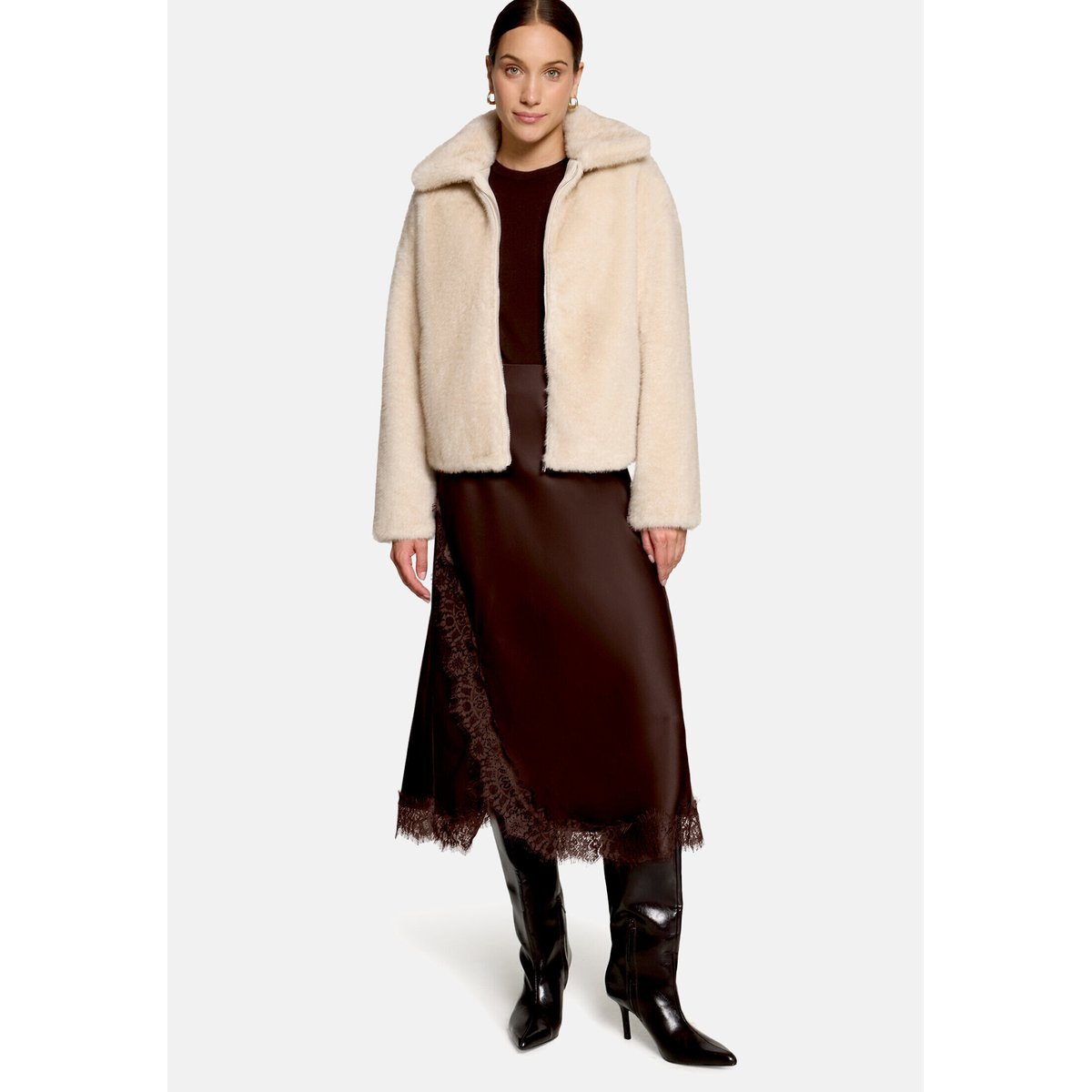 Jupe en satin en dentelle chocolate plum, ZERO