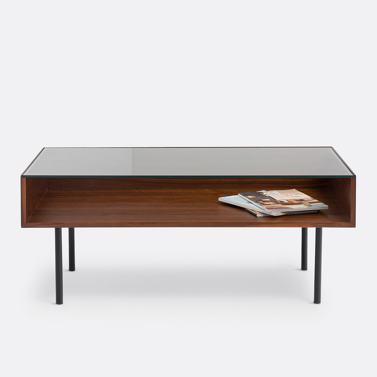Table basse avec plateau vitrine, en plaqué noyer, BIANZO noir/teinté noyer, LA REDOUTE INTERIEURS