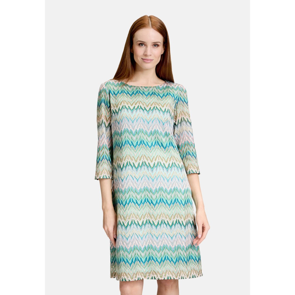 Robe droite à manches 3/4 kaki/bleu, BETTY BARCLAY