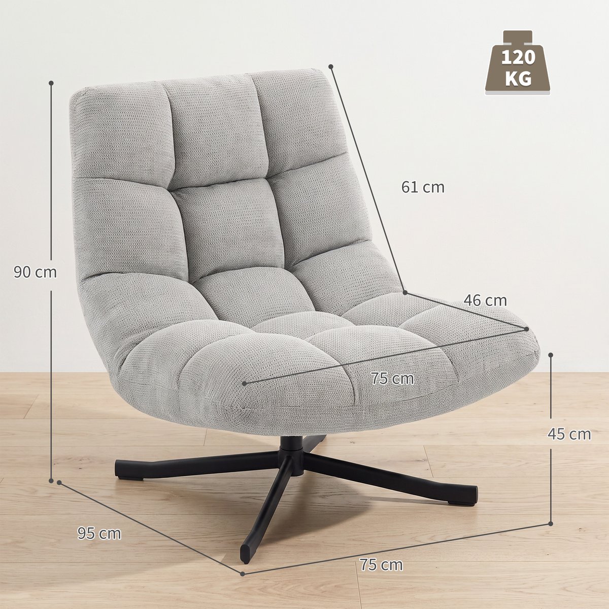 Accent Chair Chenille (100 % polyester) Gris gris clair, HOMCOM