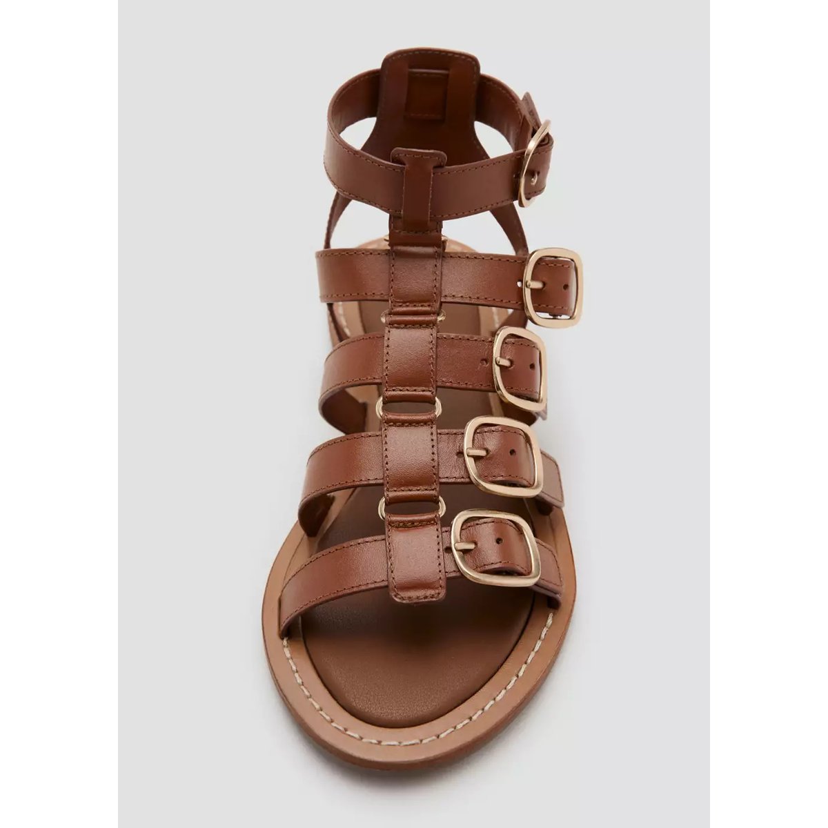 Sandales cuir brides et boucles marron moyen, MANGO