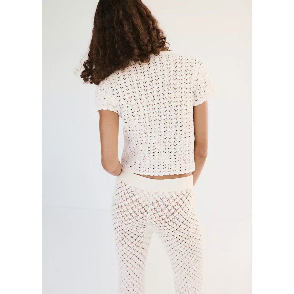 Cardigan en maille ajourée à brandebourgs écru, MANGO