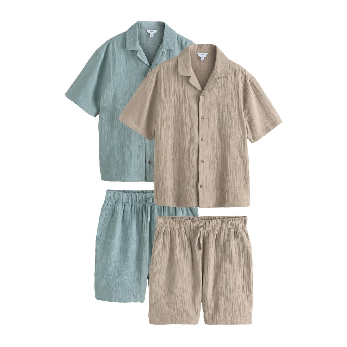 Pyjama en étamine à manches courtes, lot de 2 vert/écru, NEXT