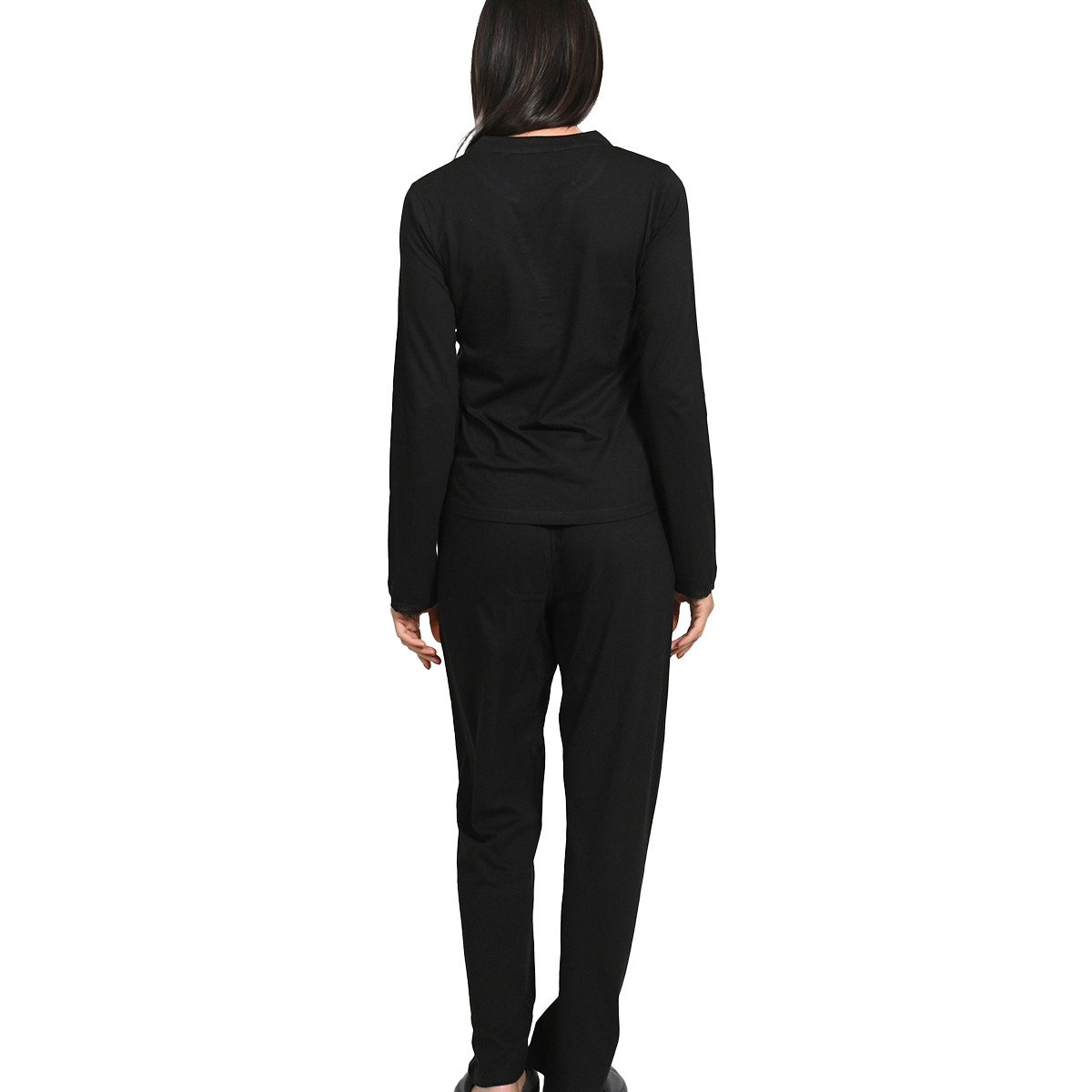 Pyjama femme à manches longues en maille EDEN noir, SENSEI MAISON