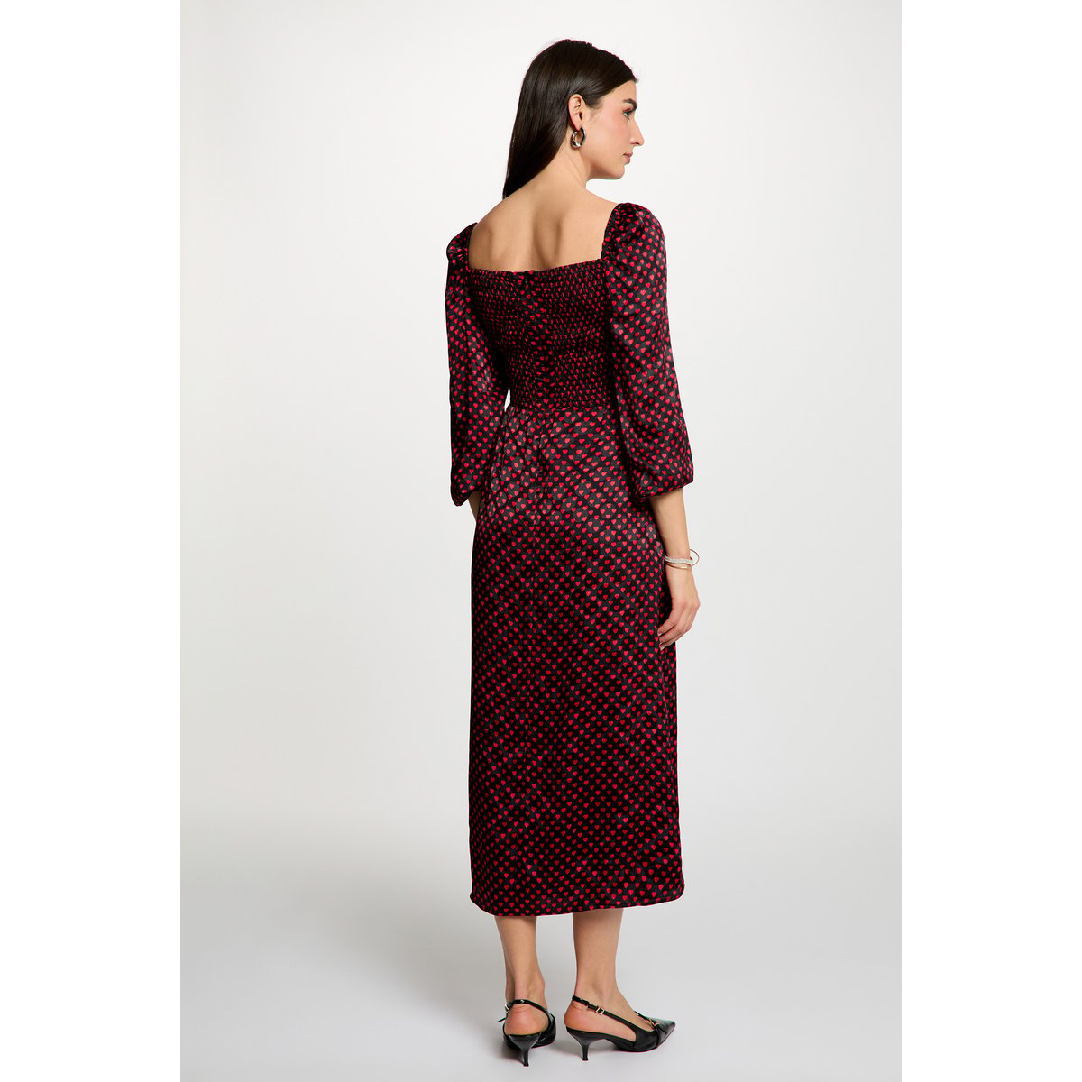 Robe satinée manches bouffantes multicolore, MORGAN