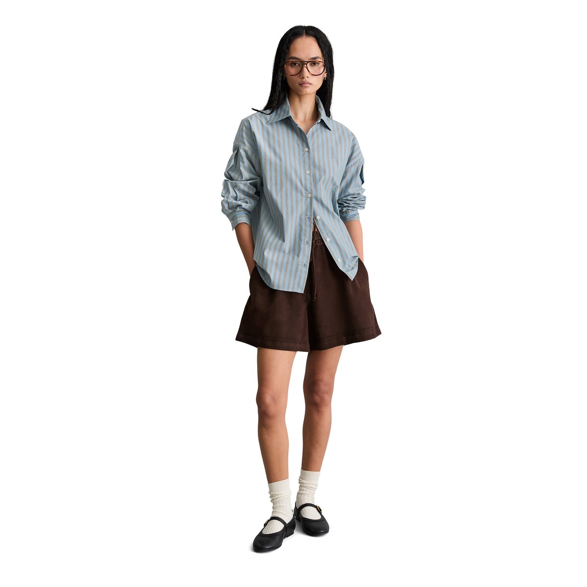 Blouse à rayures regular en popeline papertouch rayée bleu clair, MARC O’POLO DENIM