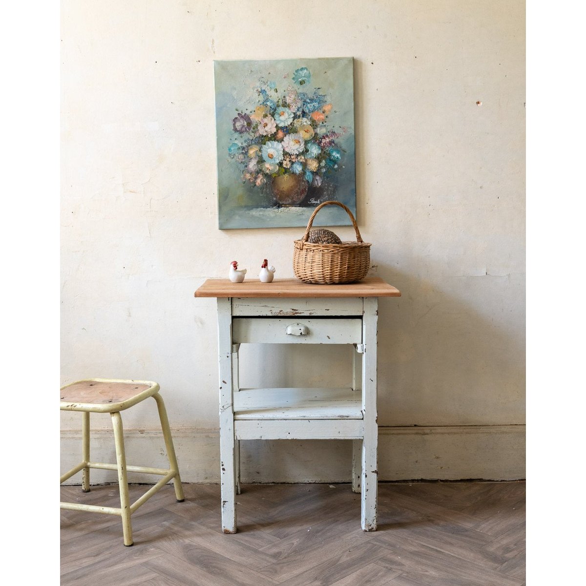 Table d'appoint vintage en bois Francine N°1022 - Bon état bois clair, DEBONGOUT