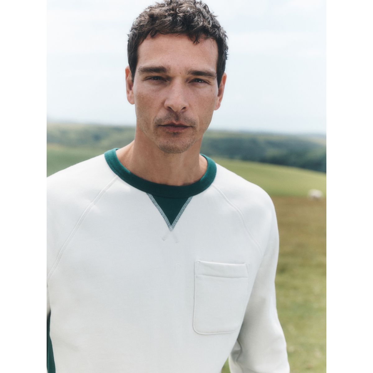 Sweat ras du cou doux à envers bouclé blanc/vert écru, NEXT