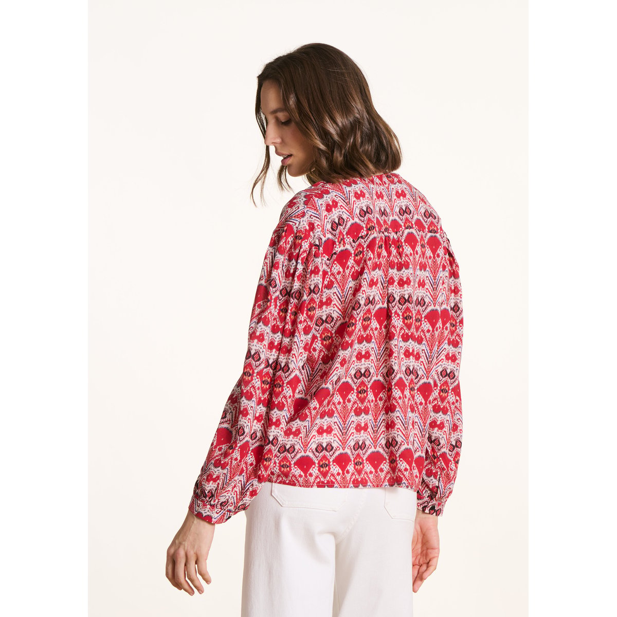 Top ample à imprimé manches longues ecru / rouge, LA FEE MARABOUTEE