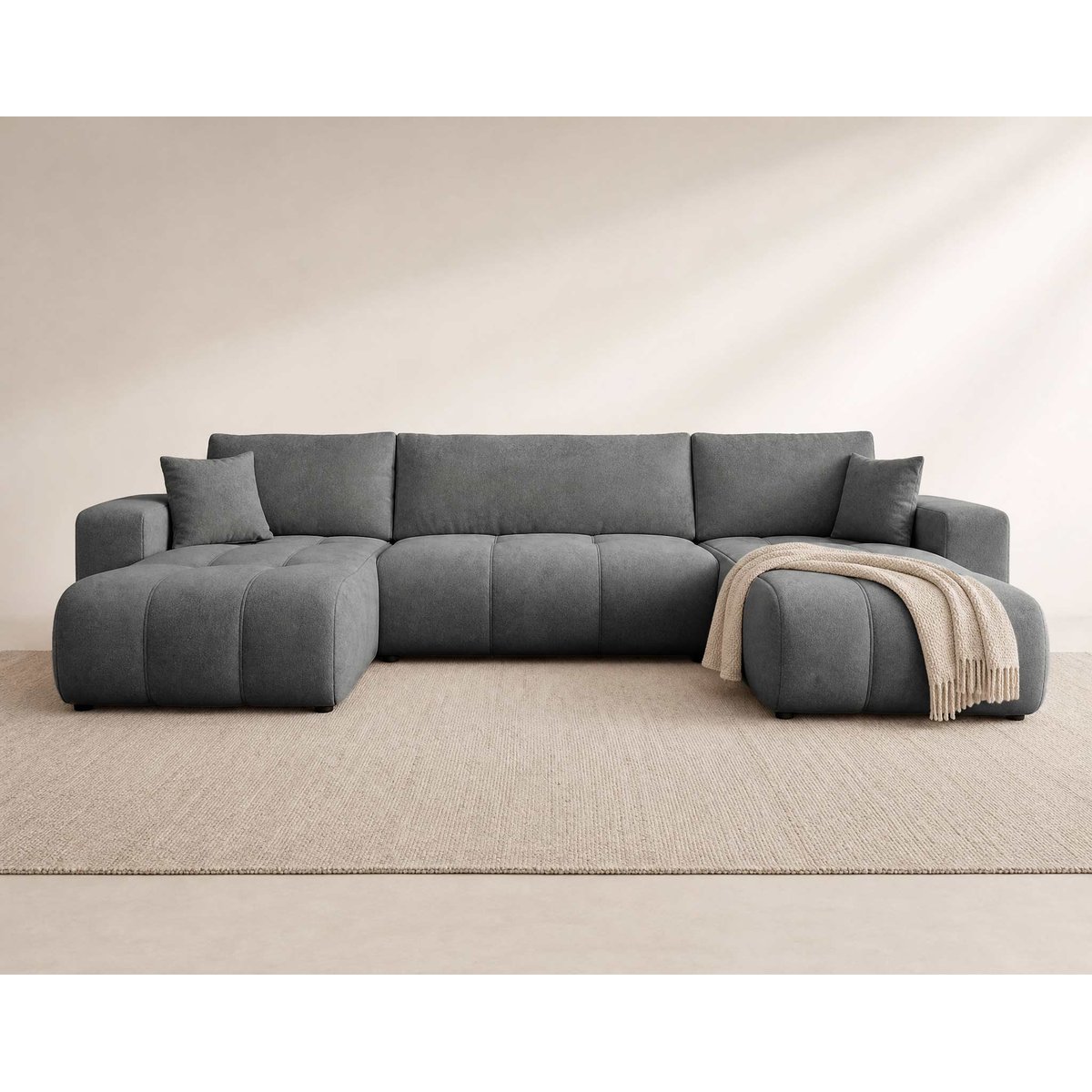 Canapé panoramique en U 7pl convertible, NICOLE gris, BEST MOBILIER