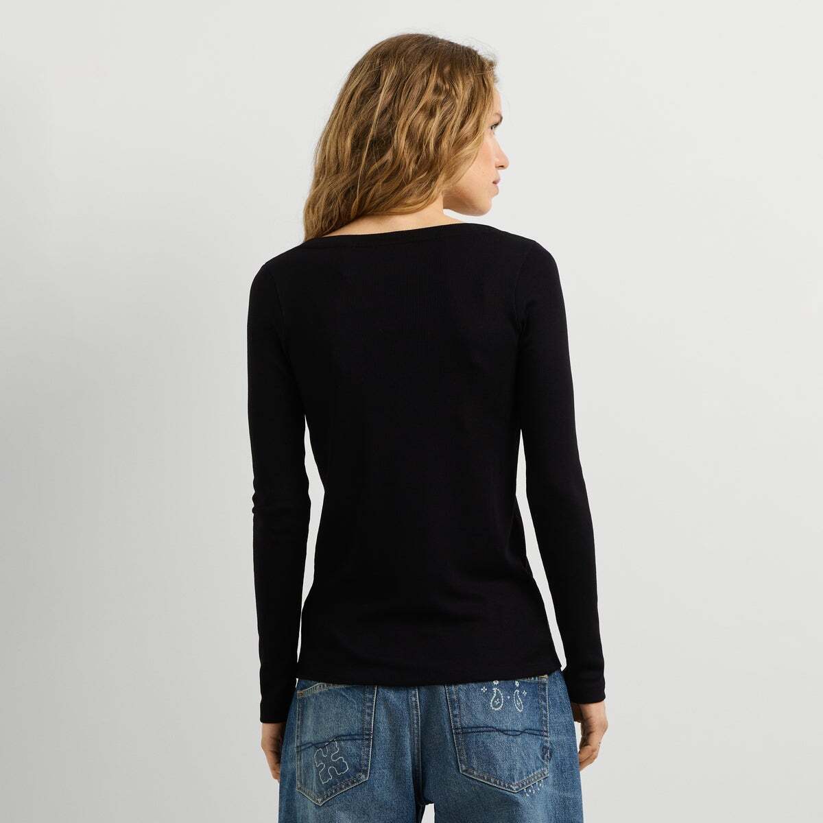 T-Shirt À Manches Longues À Col En V noir, PEPE JEANS