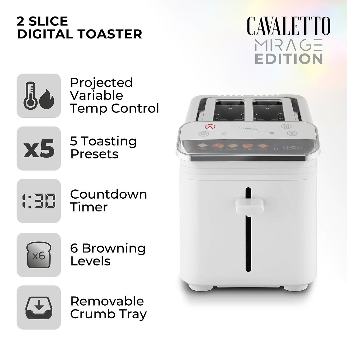 Mirage 2-Slice Digital Toaster white, TOWER