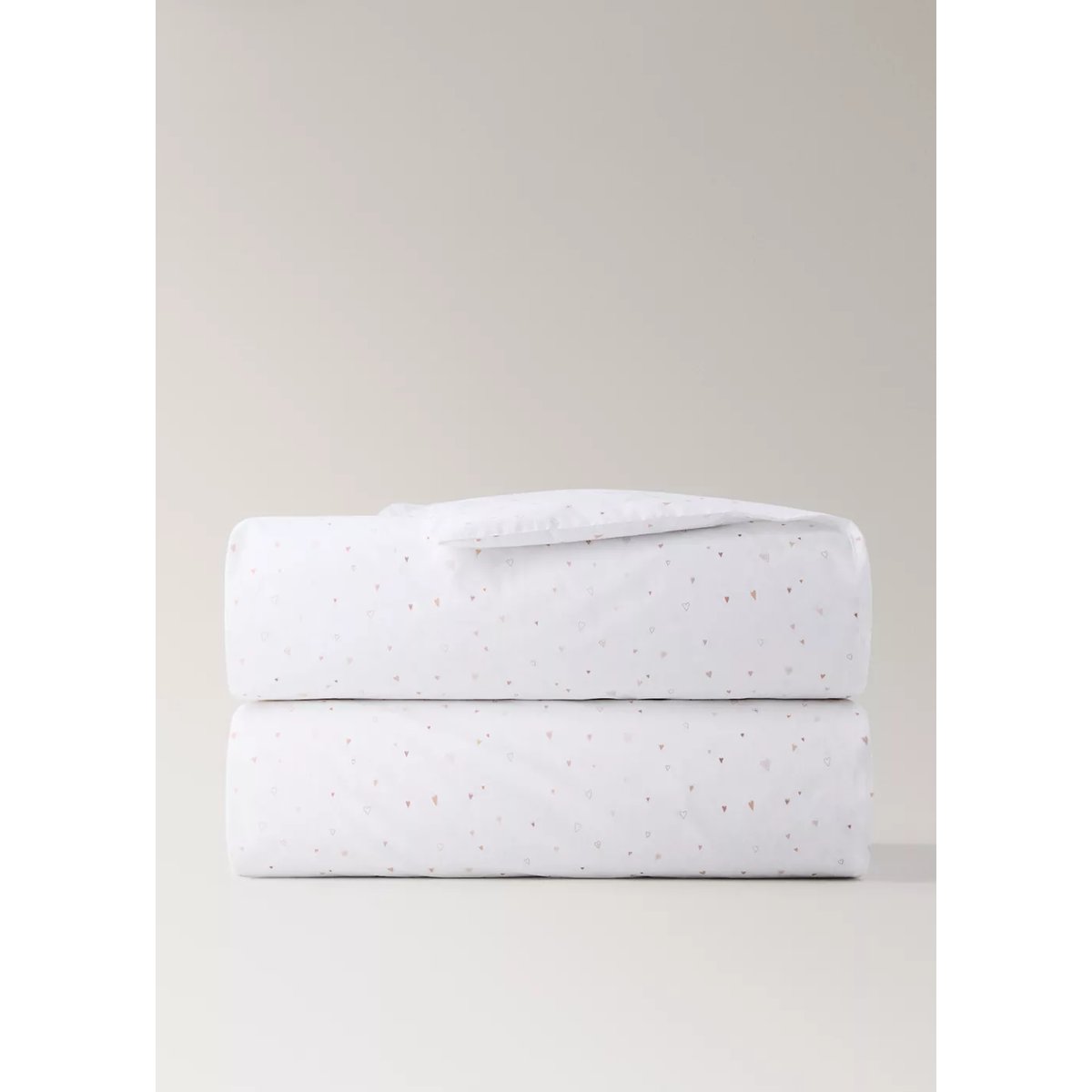 Housse de couette percale de coton cœurs lit 90 cm nude, MANGO HOME