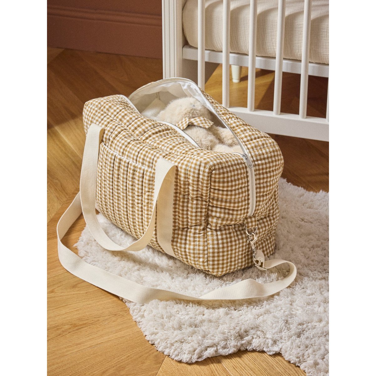 Sac à langer en gaze de coton vichy caramel, CYRILLUS
