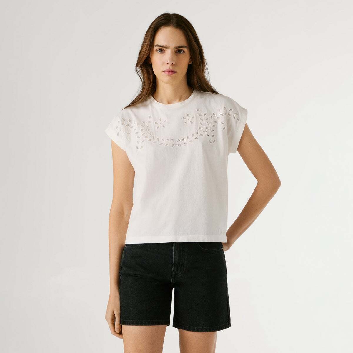 T-Shirt Avec Détails Ajourés Floraux blanc, PEPE JEANS