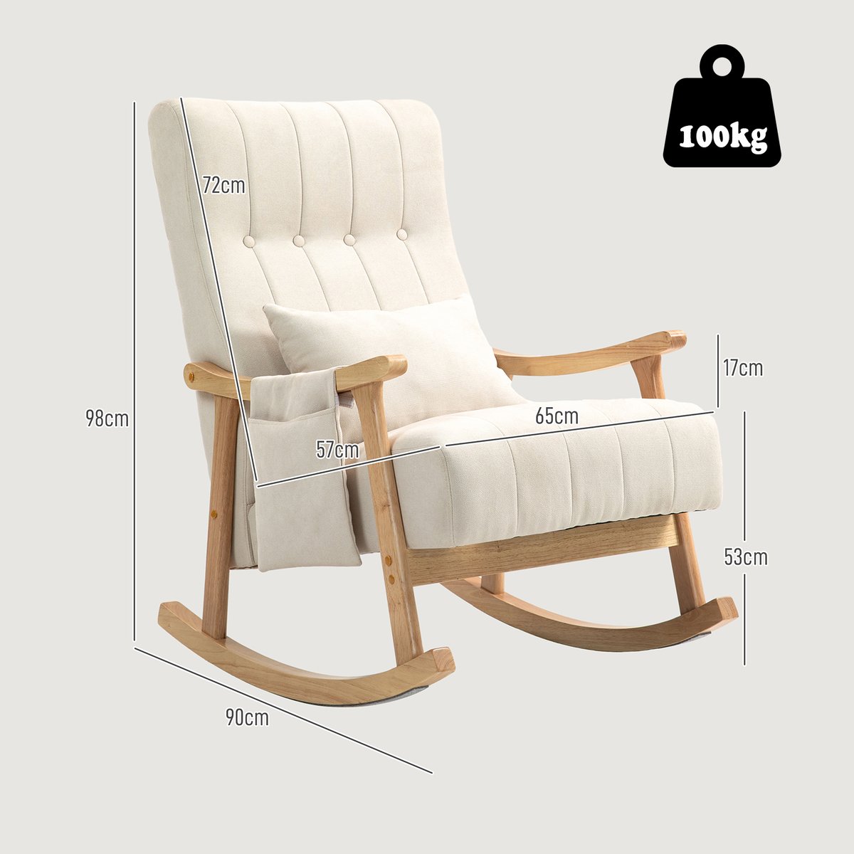 Fauteuil à bascule style scandinave tissu lin, RAMOND beige, MEUBLES COSY