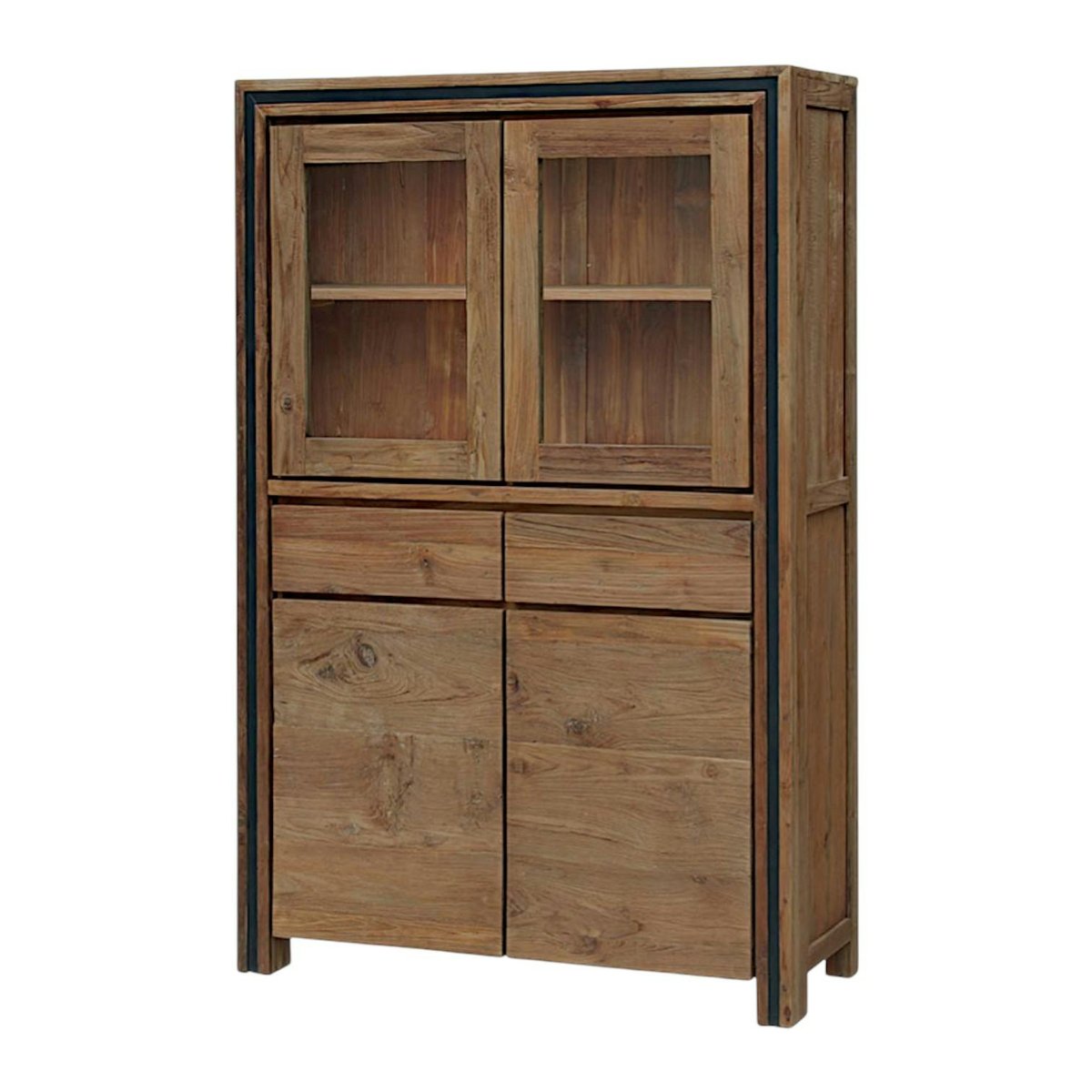Buffet vitrine en bois recyclé de teck VADOD bois naturel, PIER IMPORT